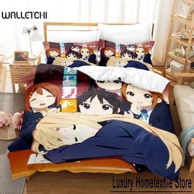 Kawaii K-ON! Bettwäsche-Set Einzelbett Twin Full Queen King Size Bettset Erwachsener Kind Schlafzimmer Bettbezug-Sets 3D-Druck Anime Bettlaken-Set