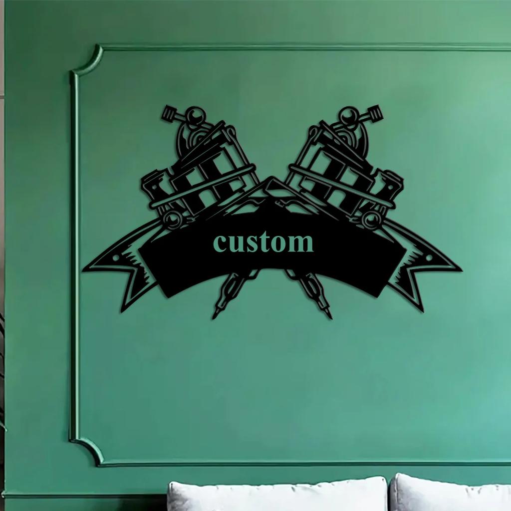 Metal Wall Art Tattoo Machine Decor, Personalized Name Sign for Barbershop Room, Home Wall Decoration