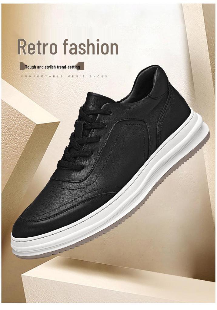 Stylish Men's Spring & Autumn White Sneakers: Versatile, Fashionable, and Comfortable with Thick Sole