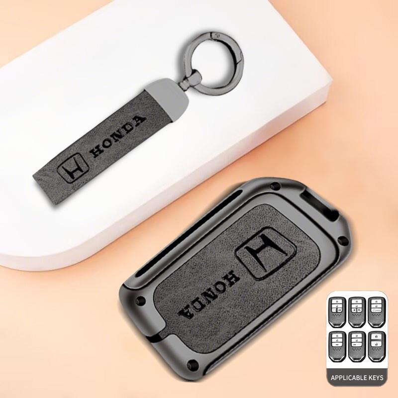 xzlbn8 Alloy Leather Car Smart Remote Key Cover Shell Protector Key Bag Auto Accessories For Honda Vezel City Civic Jazz BRV BR-V HRV
