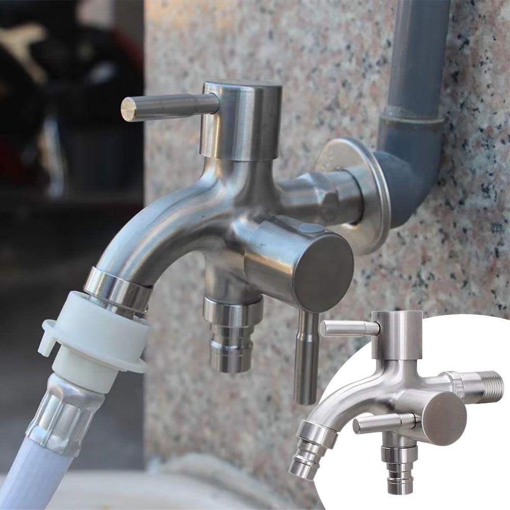 Mop Tap 304 Stainless Steel Faucet 1In 2 Out Double Outlet Double-Outlet Washing Machine Faucet Multifunctional