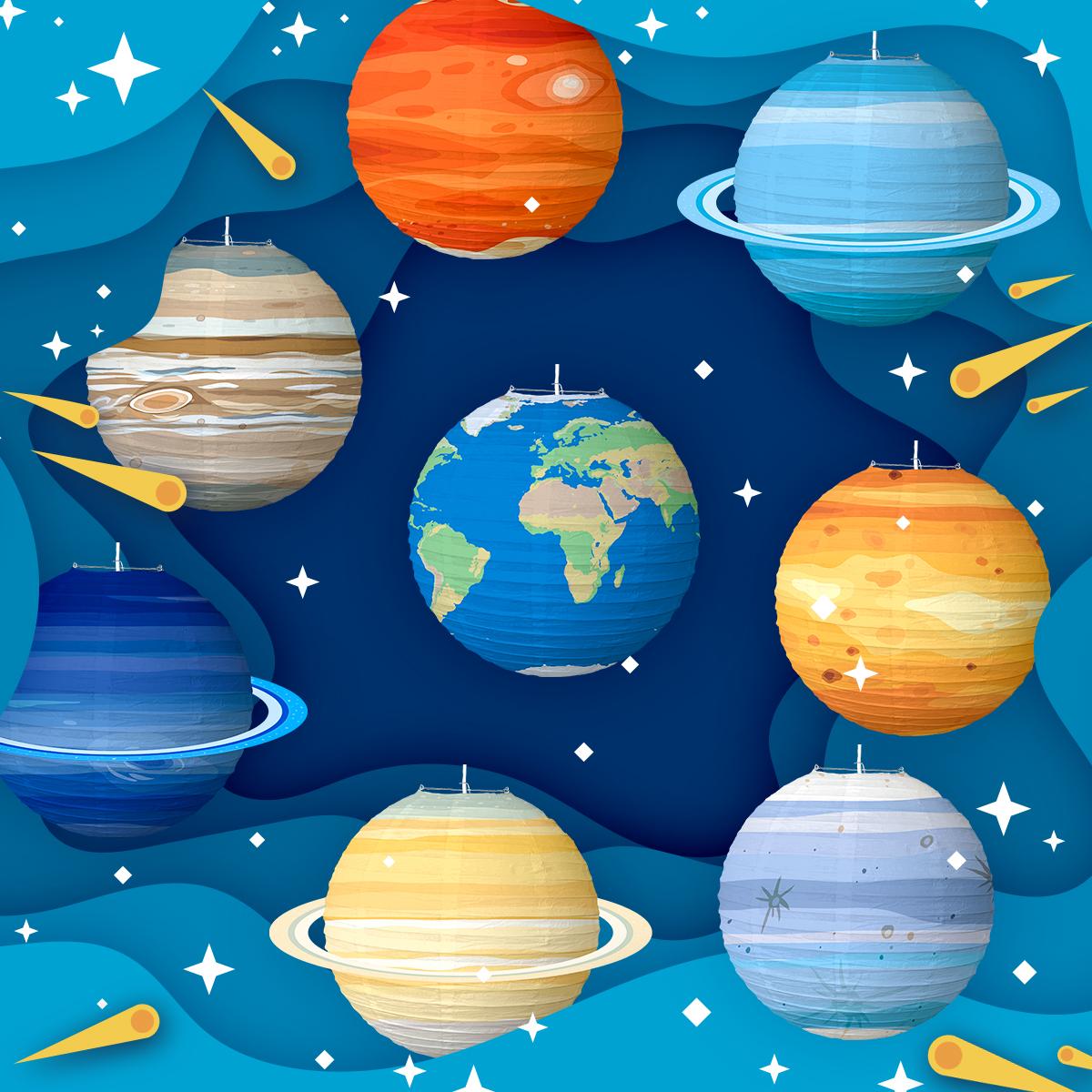 

Eight Planets Foldable Starry Paper Lanterns Outer Space Planet Theme Happy Birthday Party Decor Kids Boy Planet Paper