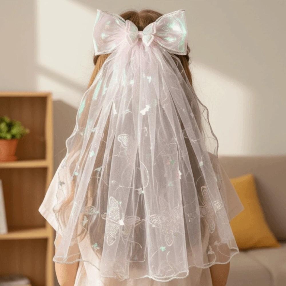 Mesh Girls Head Gauze Bow Colorful Flowing Tulle Gift Super Fairy Veil Hair Accessories