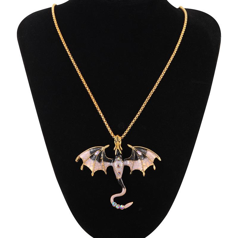 Enamel Flying Dragon Pendant Necklace for Men Women Hip Hop Punk Animal Choker Clavicle Chain Party Statement Jewelry Gift