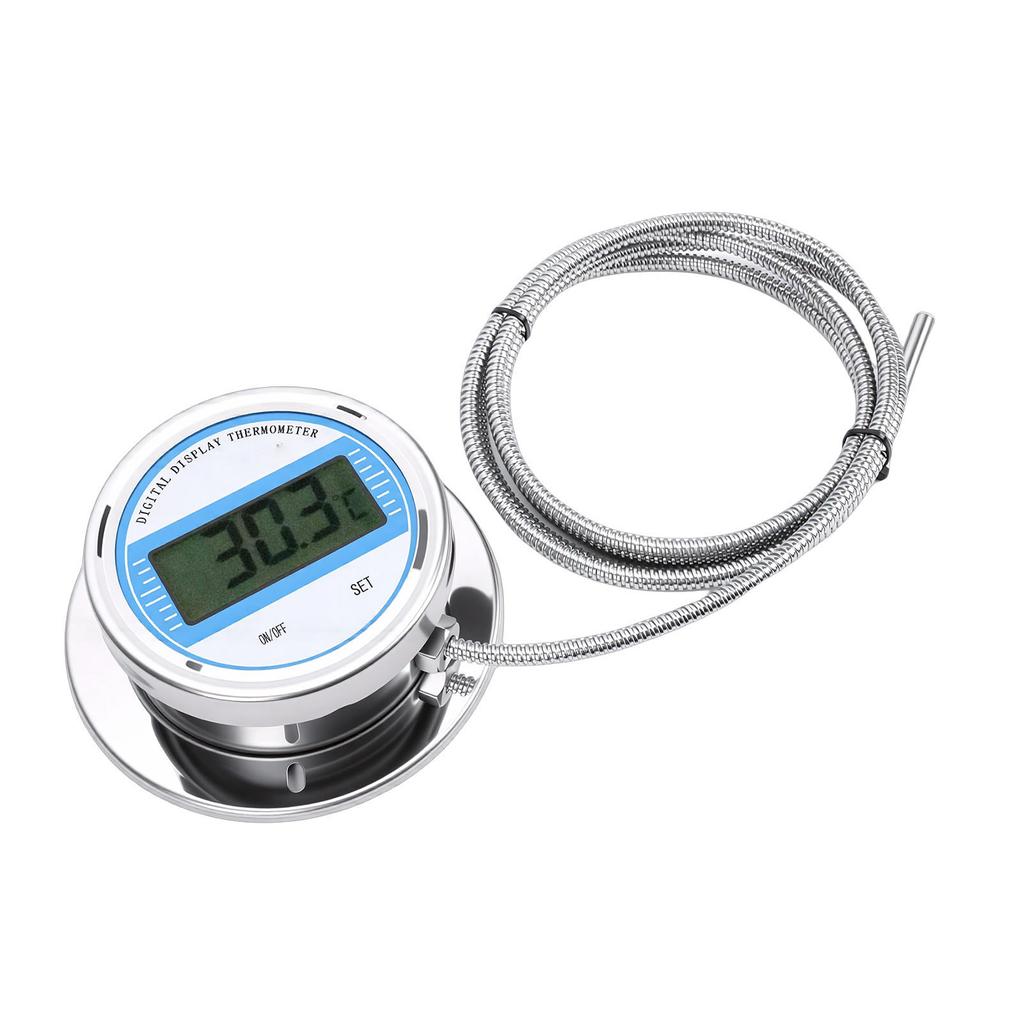 Digital Thermometer with 2M Threaded Probe Stainless Steel Temperature Meter for Cooking Stove Pipe Industrial Use -50 To 200 Celsius