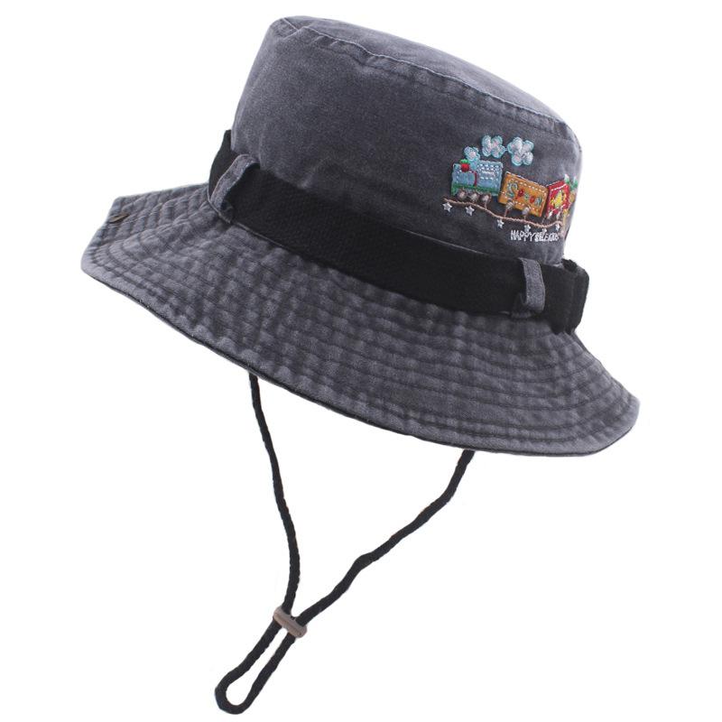 Baumwolle mit Kinnriemen Boonie Cap für Damen und Herren, UV-Schutz, Angeln, Wandern, Eimerhut, breite Krempe, Sonnenhüte, Fischerhüte