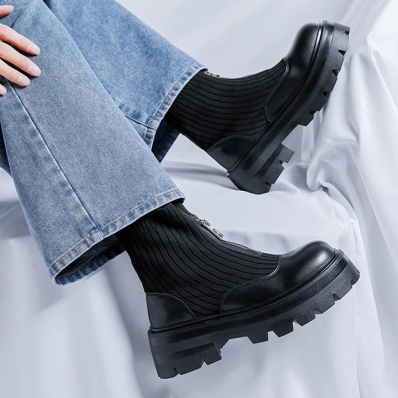 Thick Soled Shoes Men's Street British Style Casual Party Daily Nightclub Black and White Height Increasing Shoes