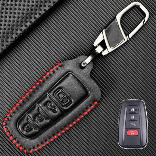 For Toyota Camry RAV4 CHR Prius Corolla 4Button Leather Smart Key Fob Case Cover