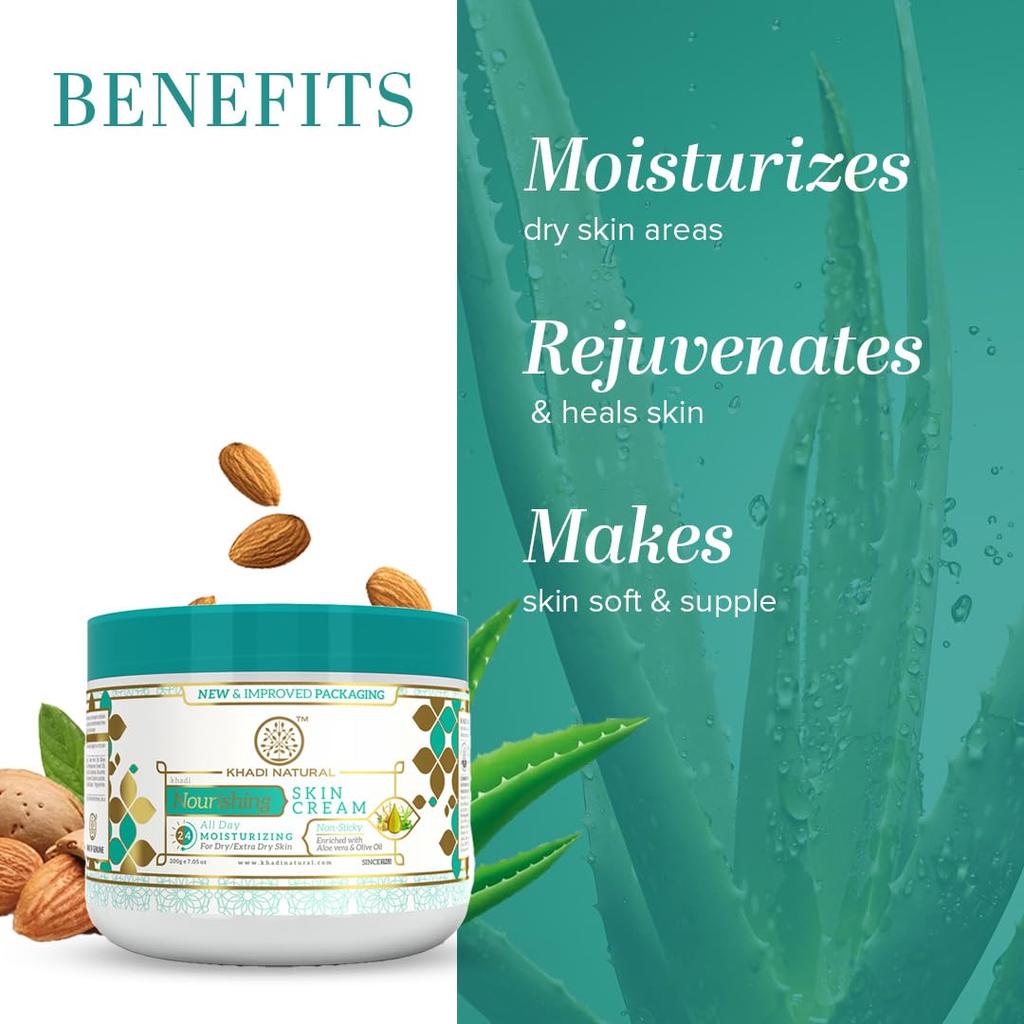 KHADI NATURAL Nourishing Skin Cream With Almond Oil 200 G Pack Softens, Moisturizes, Non-Sticky Skin Care