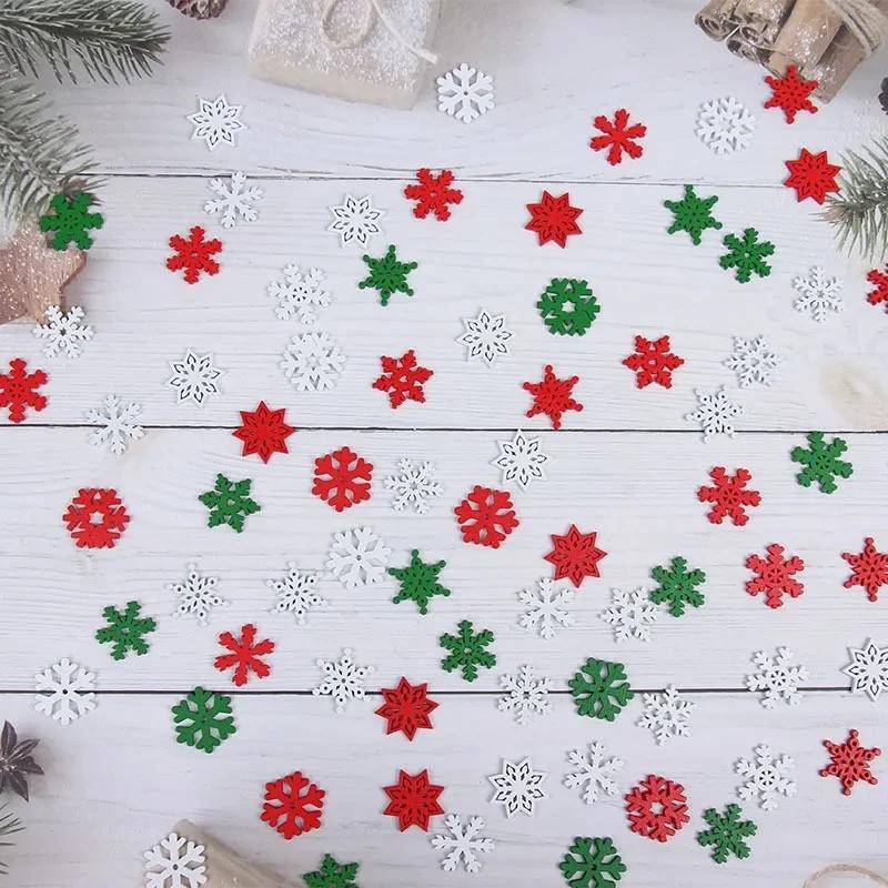 100 Pieces/pack23mm Christmas Snowflake Wood Chips Colorful Diverse New Year's Holiday Party Window Decoration Props Toys DIY