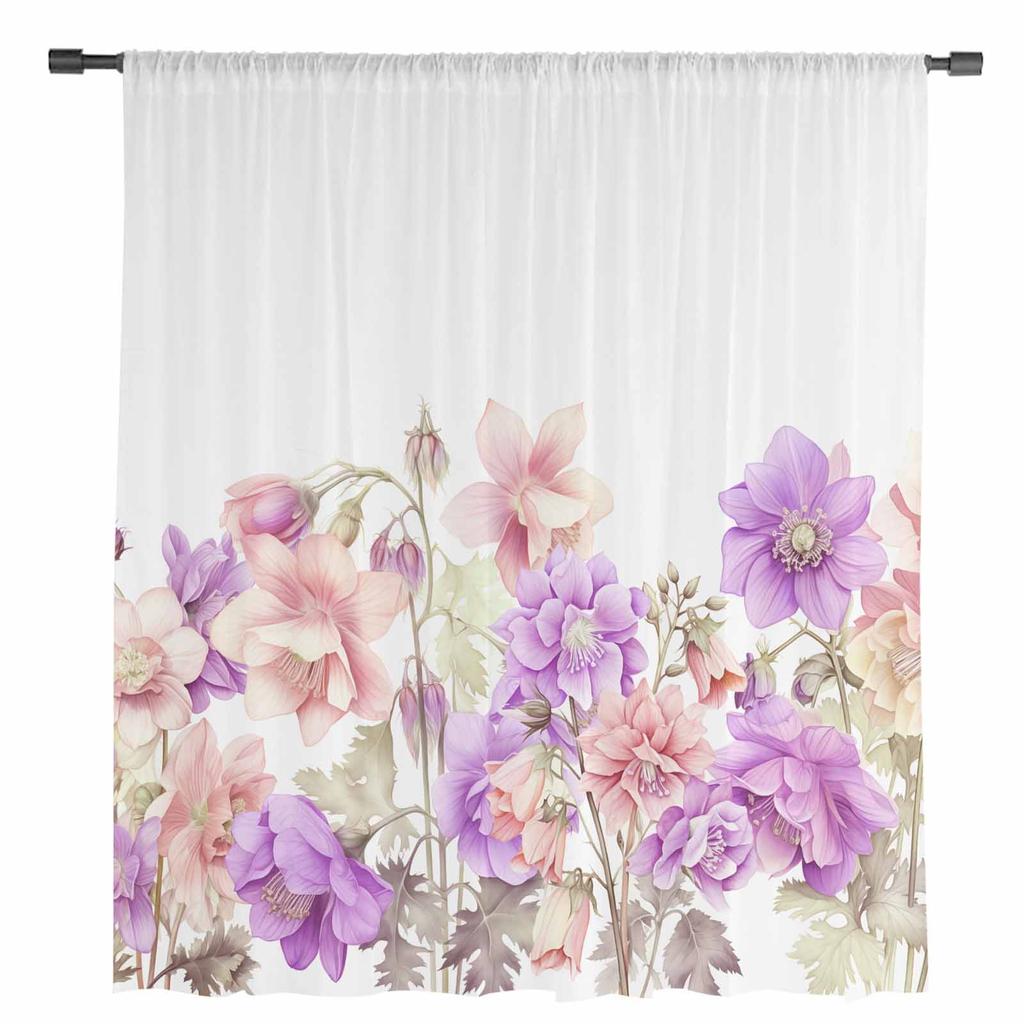Spring Flower Watercolor Countryside Sheer Curtains for Living Room Decoration Window Curtains Kitchen Tulle Voile Curtains