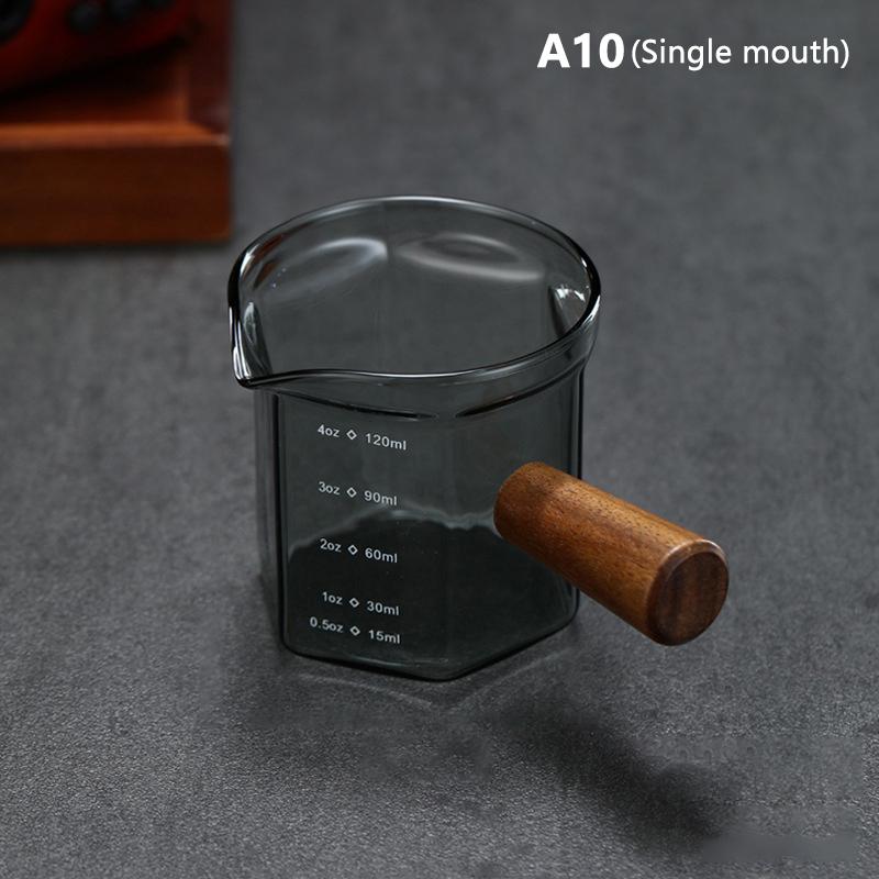 120Ml Wood Handle Glass Espresso Measuring Cup Coffee Extraction Cup With Scale High Temperature Resistance Milk Jug Measure Mug