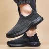 Large size fly-woven lightweight men's shoes one-pedal sports shoes casual large size knitted socks shoes soft sole dad black shoes