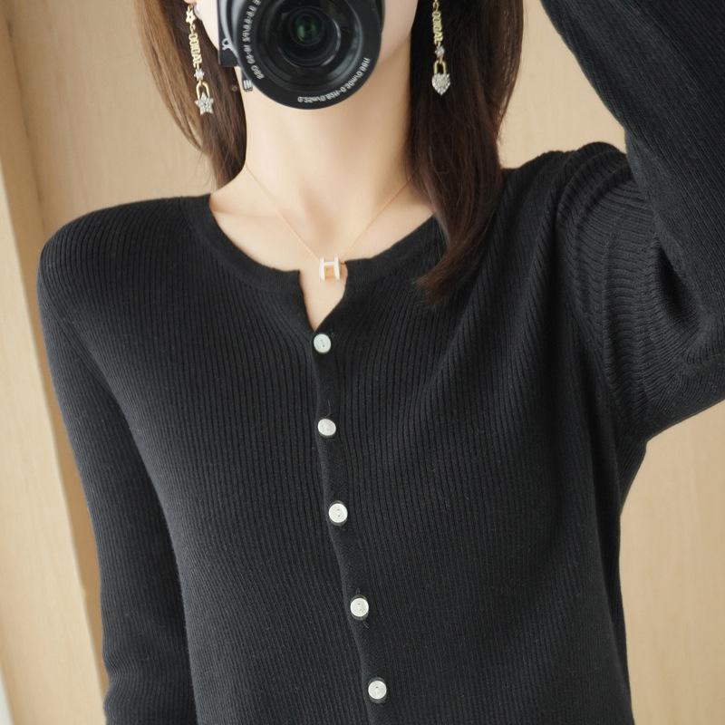 Тонкий вязаный кардиган с V-образным вырезом на весну и осень Женский последний облегающий свитер Корейская версия Универсальная куртка С длинным рукавом XL чёрный