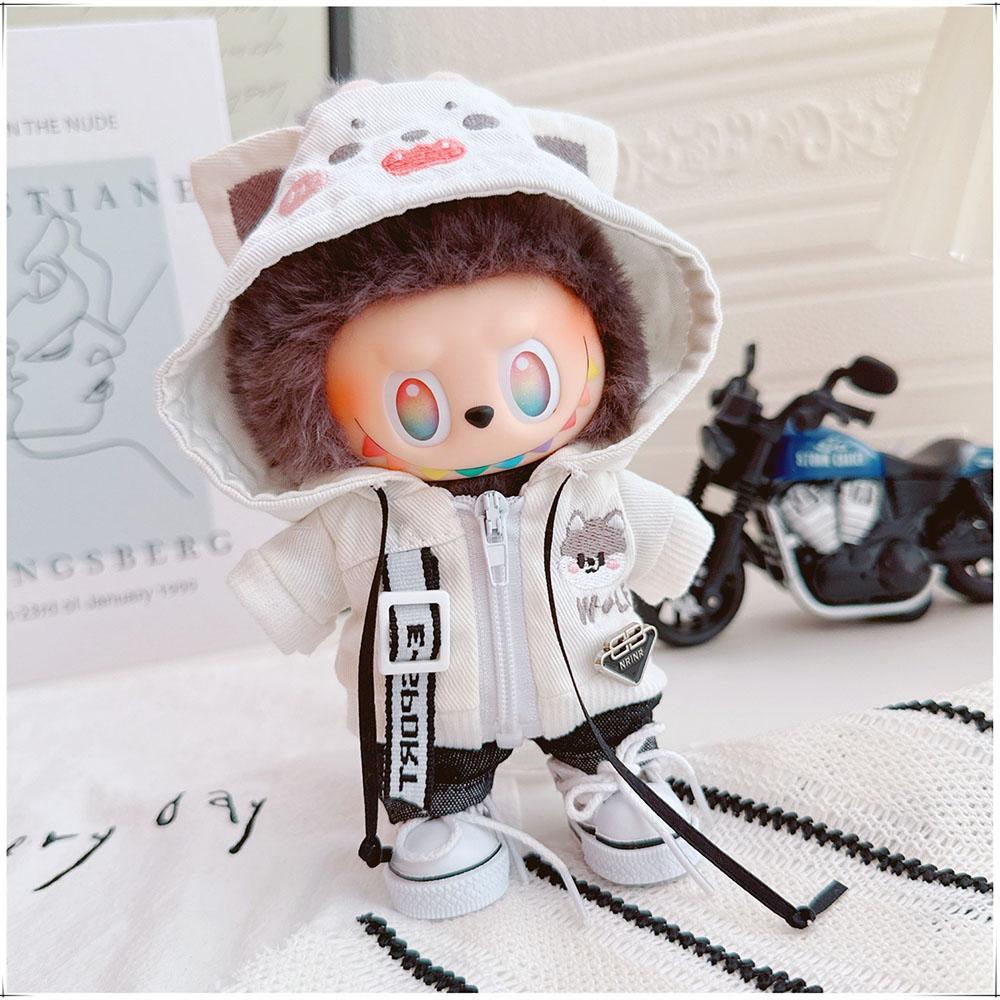 Clothes]Clothes [Only For 15/17Cm Labubu Doll Clothing Cool Handsome Wolf Hoodie Coat Glasses Collar Trendy Clothing Accessories