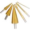 6pcs High-speed Steel 4241 Titanium Plated Step Drill Set, Triangular Handle Pagoda Drill, Woodworking Groove Saw Drill