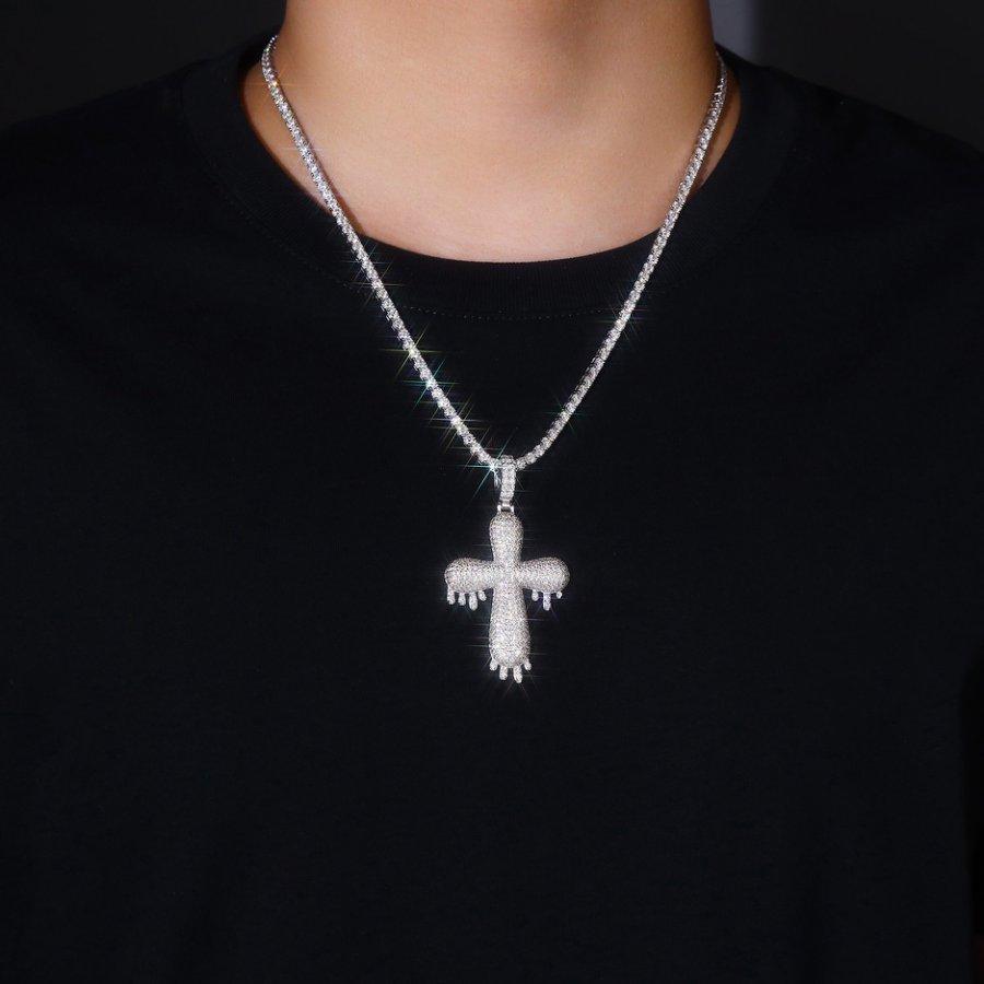 Hip Hop Iced Out Pendant 925 Sterling Silver Luxury Moissanite Jewelry Iced Out Bling Charm Fashion Chain Cross Pendant P15543 серебряный