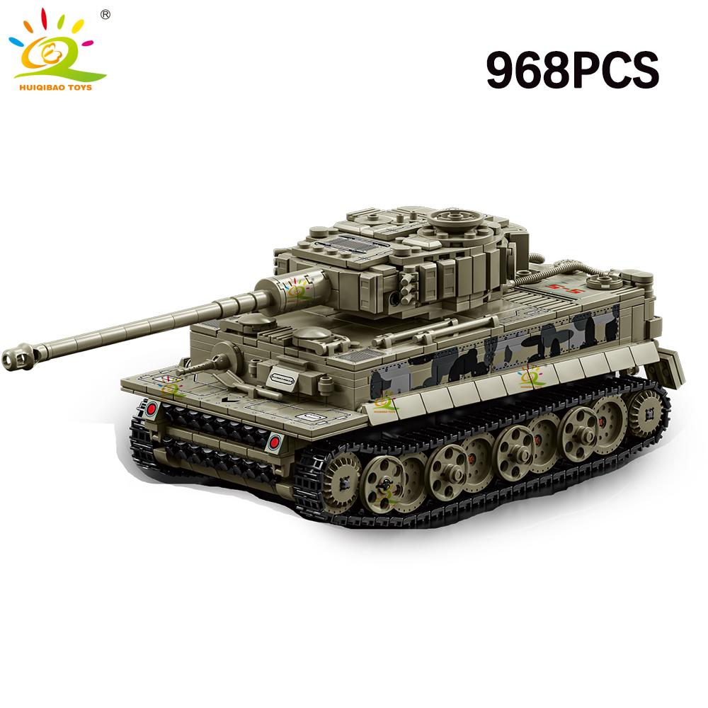 HUIQIBAO WW2 Wojskowy Czołg T-34 Zestaw Klocków Budowlanych dla Dzieci Broń Armii Samochód Ciężarówka Klocki Zabawka Miasto Klocki Budowlane Prezent