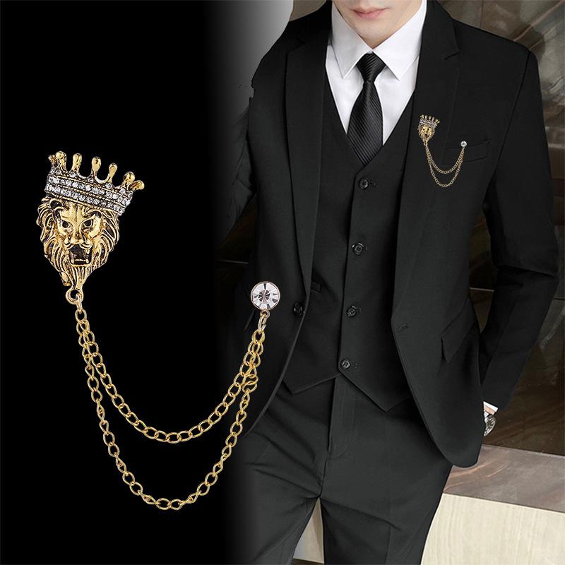 Men's Fashion Suit Brooch Simple Diamond Tassel Metal Wedding Dress Suit Brooch Collar Pin