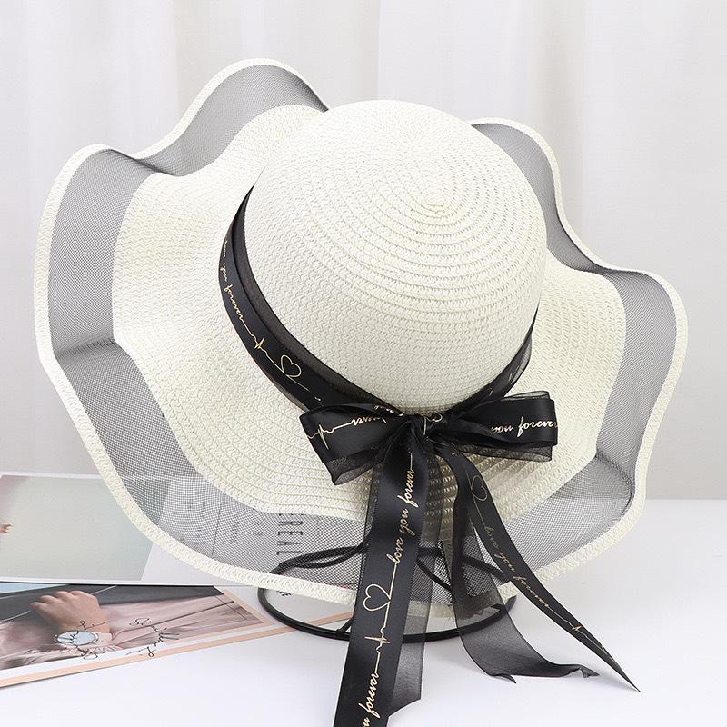 Summer French Big Brim Sun Hat Women's Fashion Ins Seaside Sun Protection Straw Hat Pastoral Pearl Face Small Sun Hat