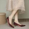 Silk Stiletto Single Shoes Fashion Pointed Toe Shallow Mouth Metal Buckle Slip-on Non-Slip High Heels