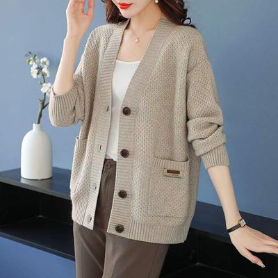 Damen Frühling und Herbst Kurze Strickjacke Weibliche Mittleren Alters und Ältere Lose Verdickte Strick Pullover Kapuzenmantel Bluse