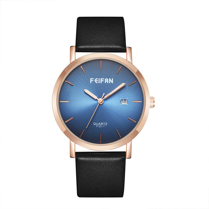 Men S Student Fashion Trend Watch Belt Calendar Slim Quartz Watch