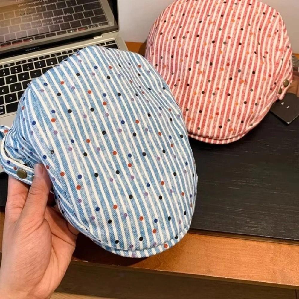 Vintage Polka Dot Beret Korean Painter Cap Ins Stripped Berets  Streetwear