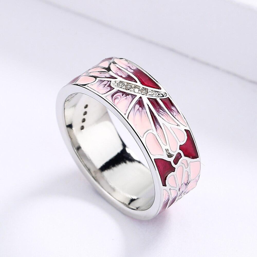 Elegant Rings for Women Pink Peach Ring Fashion Wedding Party Jewelry Classic Flower Handmade Enamel Ring Wedding Ring