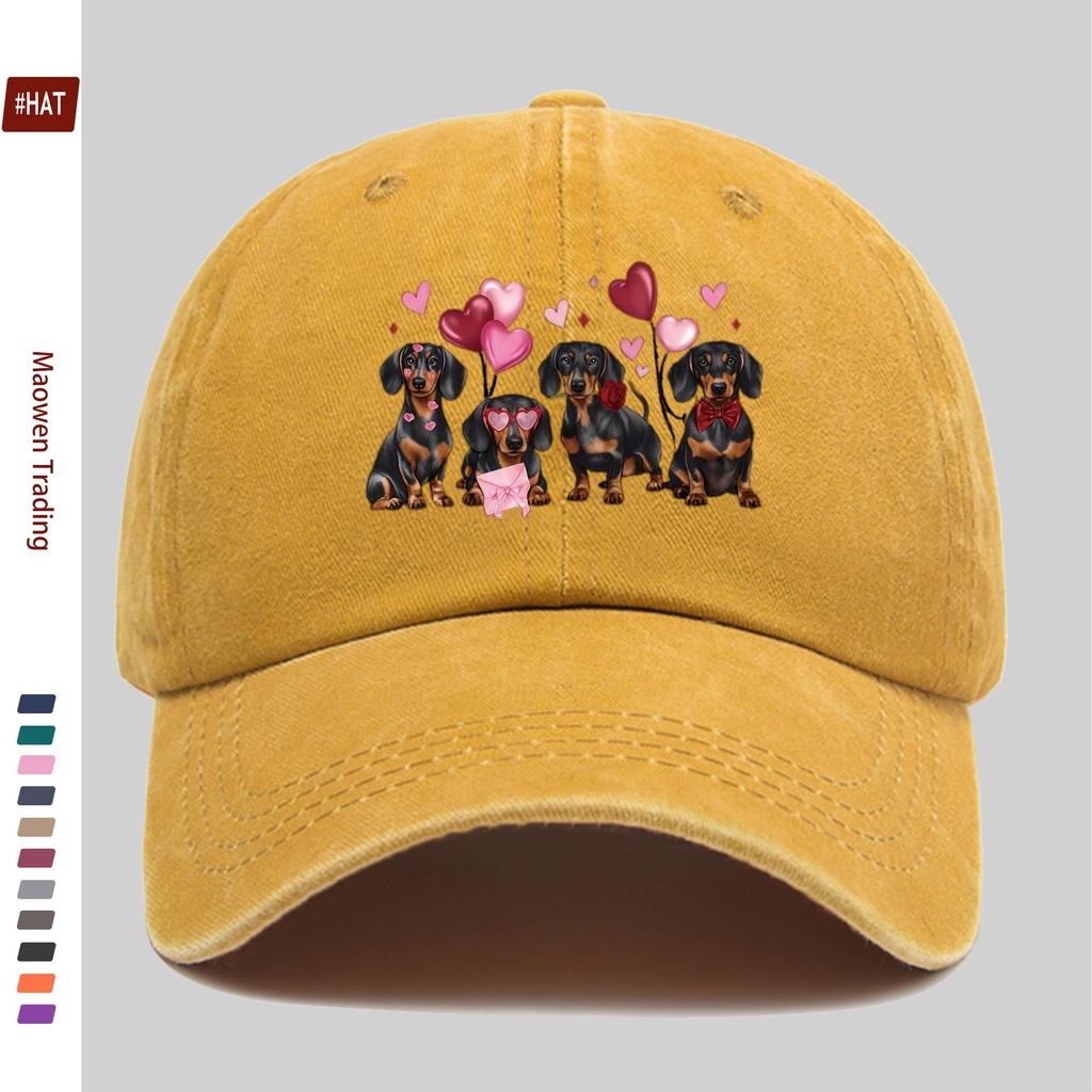 Pc ValentineS Day Dachshund Pattern Printed Baseball Cap with Heart And Pet Dog Design Sun Hat Party Decor Hat Comfortable L