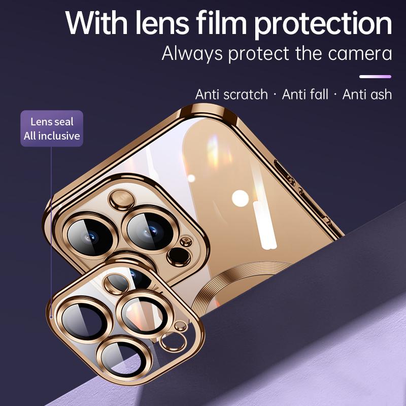 Plating Camera Lens Protector Magnetic Case For iPhone 16 17 Air 15 14 13 12 11 Pro Max Funda For Magsafe Wireless Charger Cover