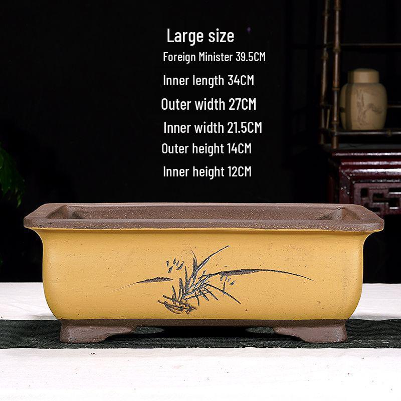 Extra-Large Breathable Purple Clay Square Bonsai Pot for Succulents and Green Plants