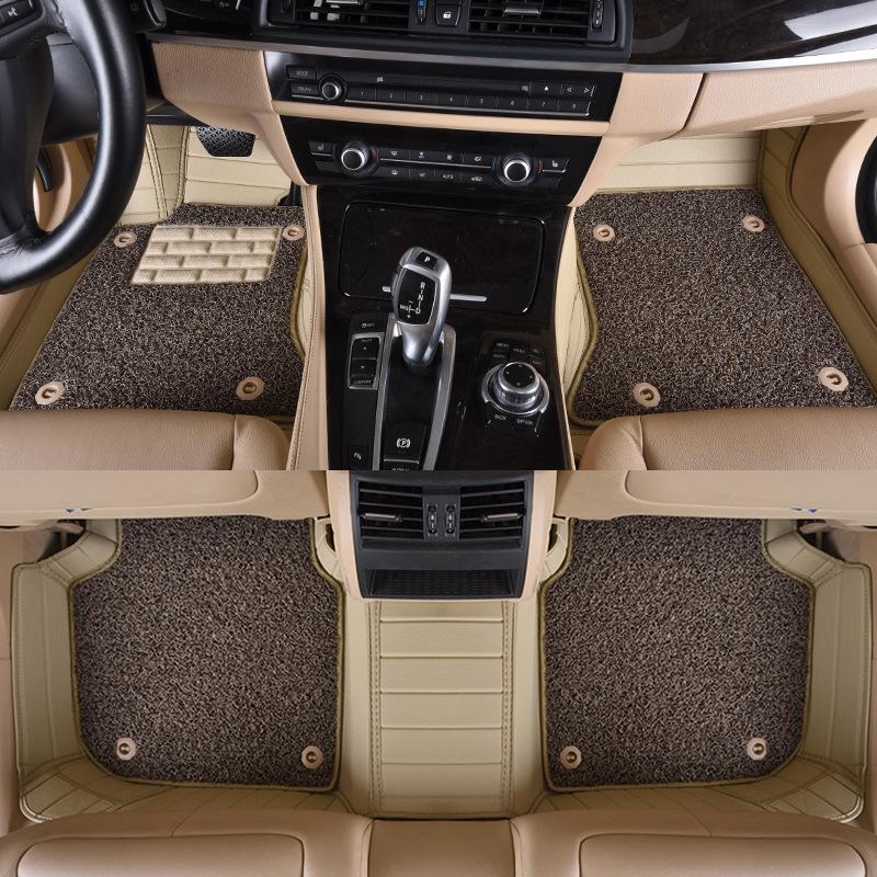 Custom Leather Striped Double-Layer Car Floor Mats with Full Surround Protection
