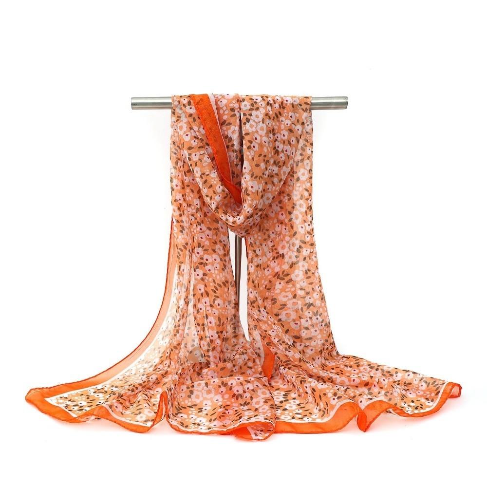 Floral Print Sunscreen Shawl Long Shawl Silk Elegant Chiffon Scarf  Women's Fashion