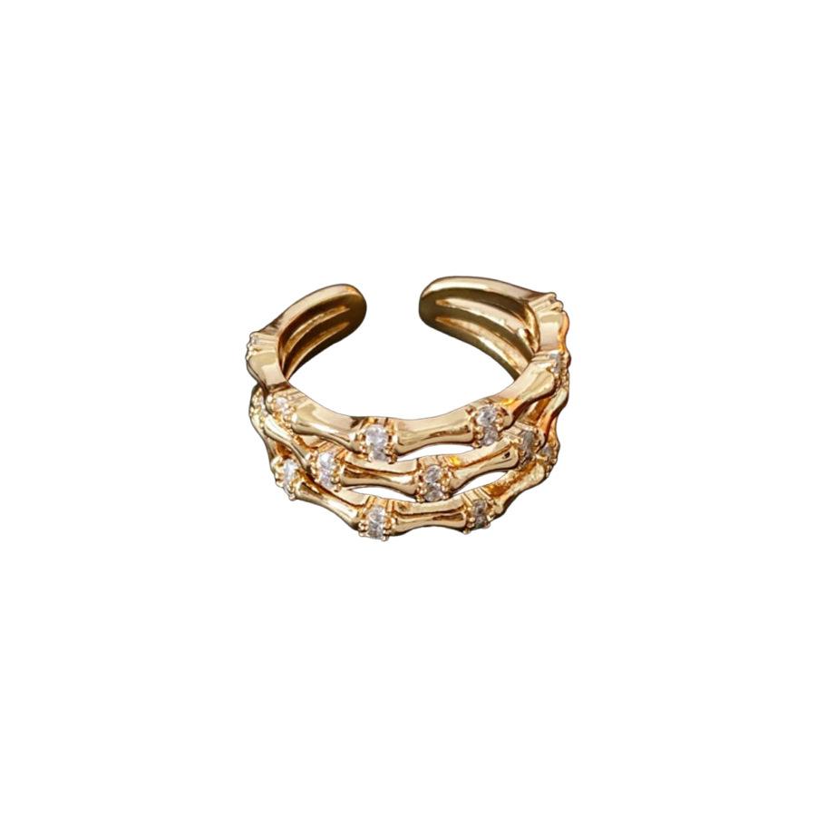New Chinese Style Bamboo Knot Three-layer Opening Retro Personality Cold Style Ring золотой