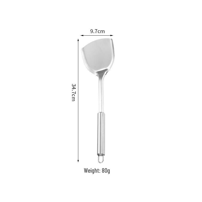 Stainless Steel Kitchenware Set: Spatula, Soup Ladle, Anti-Scald Stir-Fry Spatula, Frying Spatula, Large Slotted Spoon with Round Tube Handle.