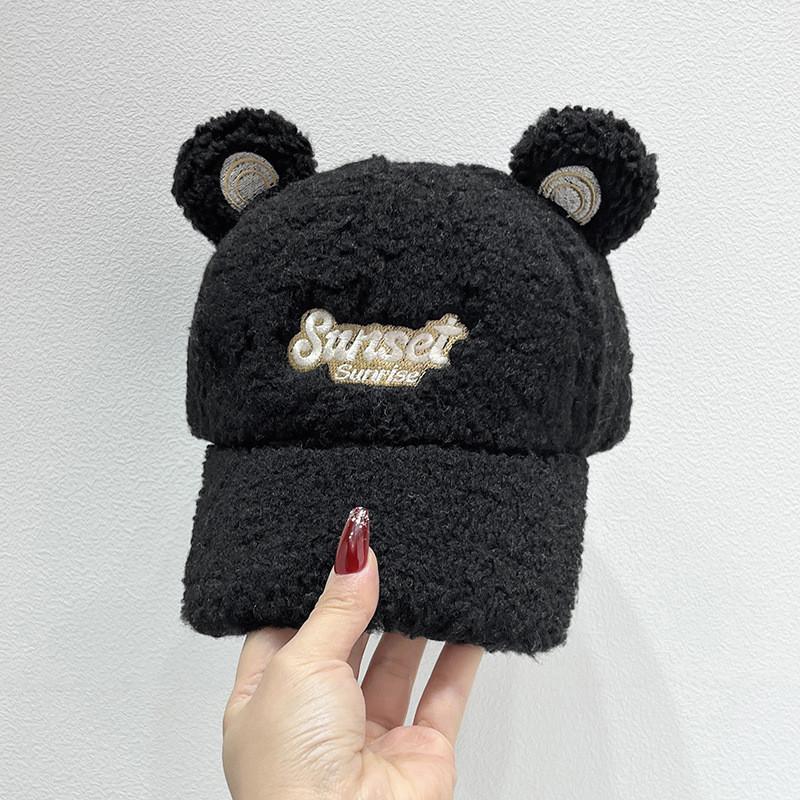 

Sheep Wool Earflap Hat For Women Winter Warmth With Letter Embroidery For Casual Wear чёрный