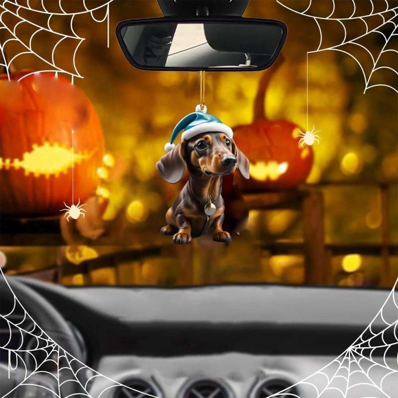 Christmas Cartoon Cute Dog Cat Ornaments Dachshund Dog Hanging Decoration Xmas Tree Pendant Home Party Supplies Car Decor Gifts