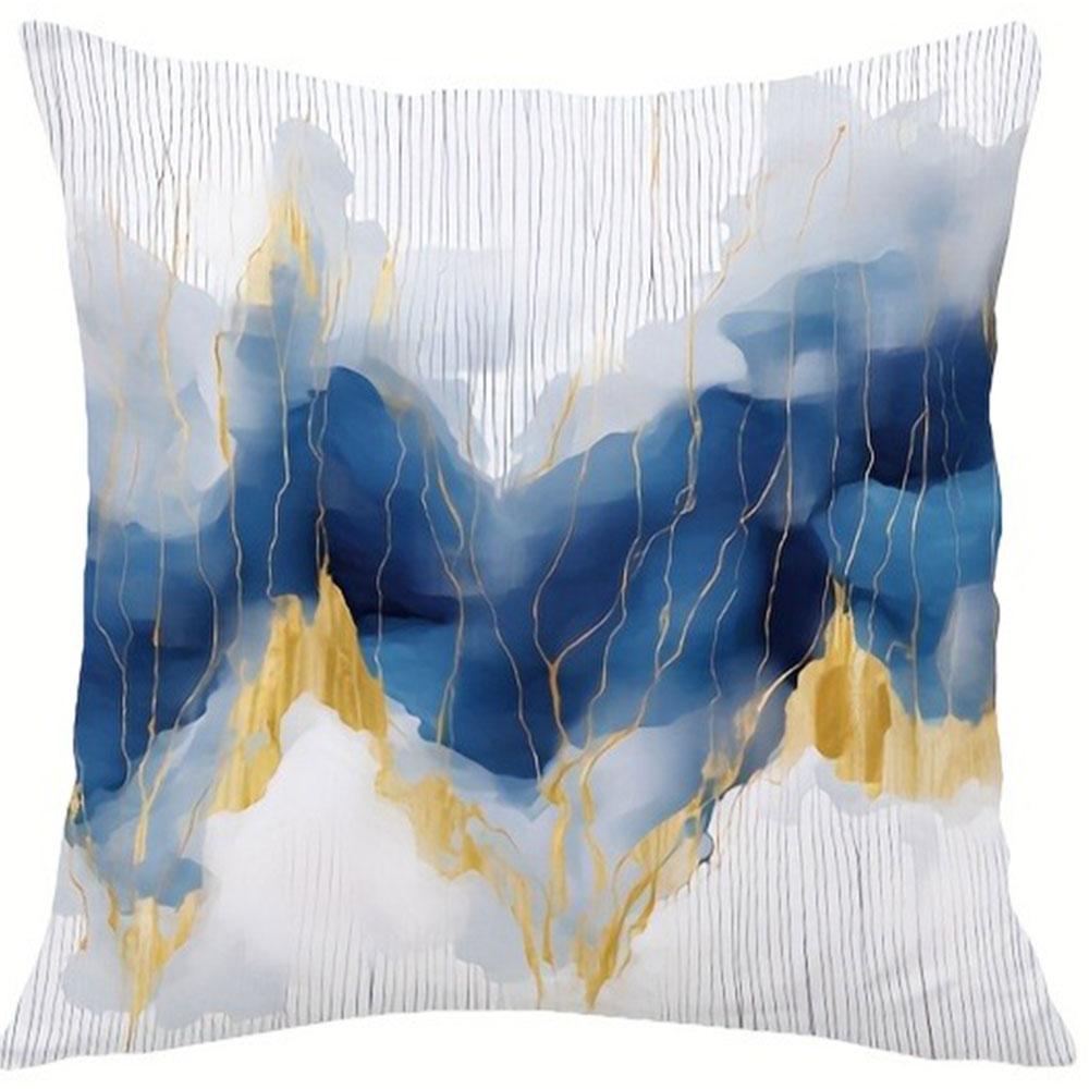 Blue and Gold Flow - Rhyme Abstract PillowcasesBedroom Living Room Sofa Home Decor Polyester Cushion Cover with Zipper