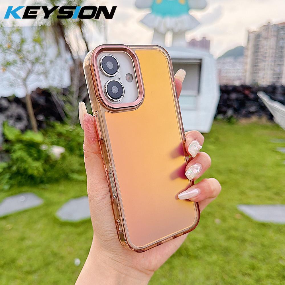 KEYSION Fashion Laser Gradient Colorful Phone Case for iPhone 16 Pro Max Soft TPU+PC Shockproof Back Cover for iPhone 16 Plus