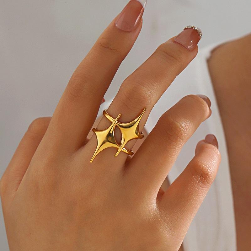 Stainless Steel Meetal Star Cross Open Rings For Women Men Vintage Gold Five Pointed Star Adjustable Rings Jewelry Gift