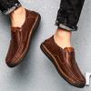 Men's First Cowhide Fashion Casual Shoes Men Hand Sewn Casual Leather Shoes Trendy Comfortable Breathable Platform Leisure Shoes
