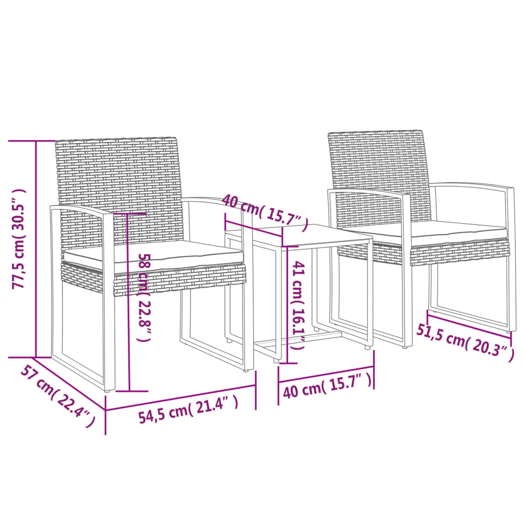 3 Piece Outdoor Dining Set with Cushions Brown PP Rattan