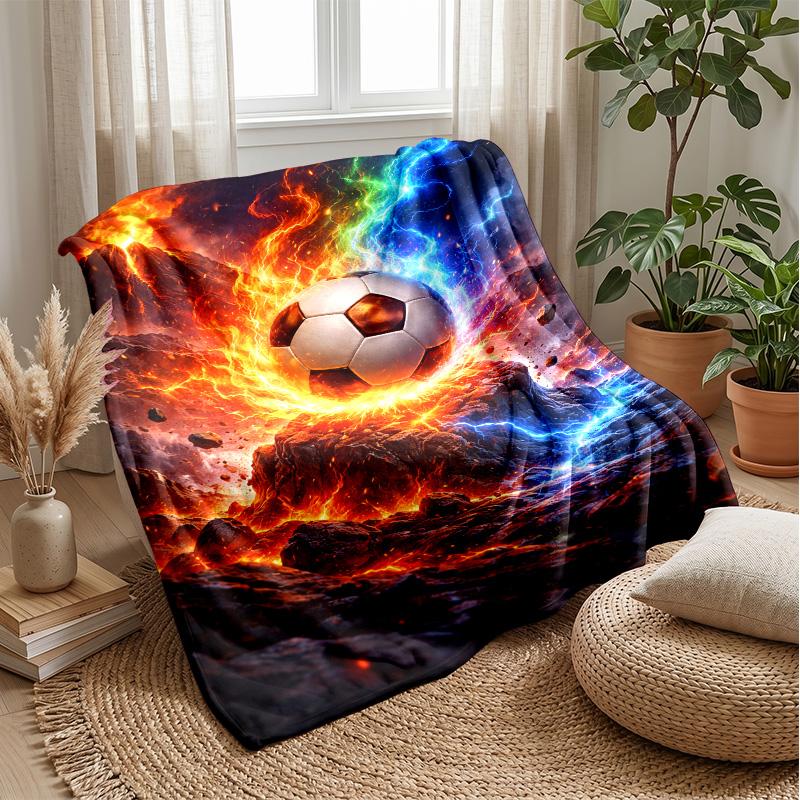 Flaming Soccer Ball Into Goal Theme blanket Lightweight Warm Flannel Blanket Decorative Throw Blanket for Home Decoration