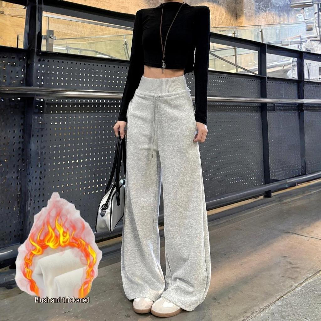 Women's Black High-Waisted Wide-Leg Sweatpants - 2025 Autumn/Winter Casual Slimming Loose Fit