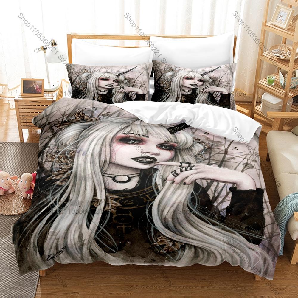 Witch Priestess Spirit Magic 3PCS Bedding Set Fantasy Print Duvet Cover Bed Sheet Pillowcase Soft Microfiber Gothic Style
