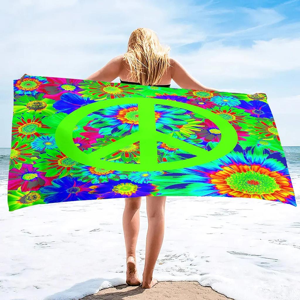 Microfiber Sand Free Beach Towel Super Absorbent Lightweight ThinTowel Blanket for Travel Pool Swimming Bath Camping Love&Peace