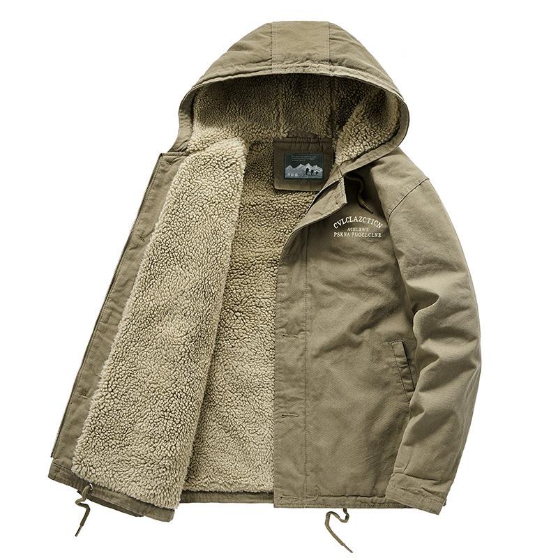 New autumn and winter velvet cotton-padded clothes, warm cotton-padded clothes, men's hooded loose cotton-padded jackets, fur collar casual jackets