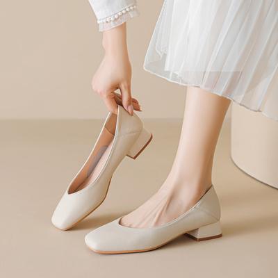 Weiwei Girl 9258-13 Grandma Shoes Women's Thick Heel 2025 Summer French Single Shoes Medium Heel Shallow Mouth Evening Women's Shoes