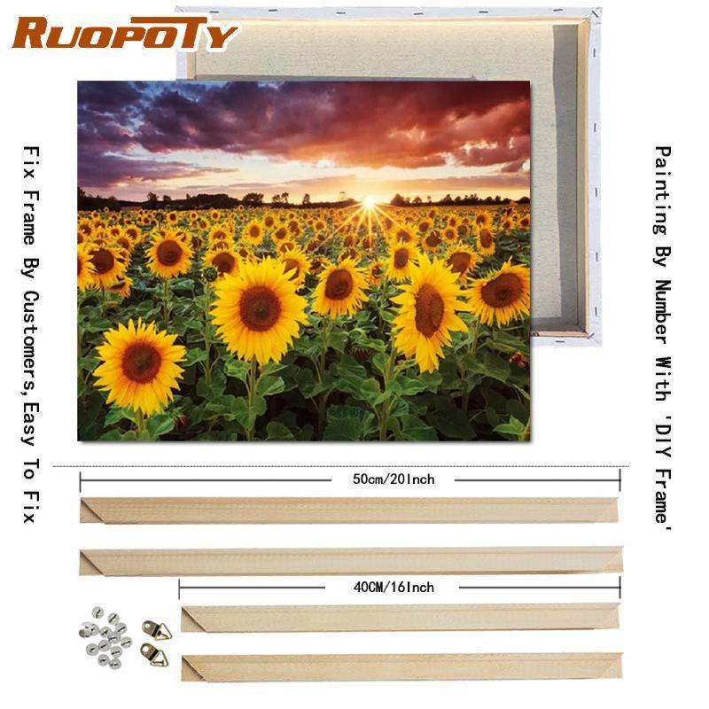 RUOPOTY Picture By Numbers Sunflower Flower Wall Art Unique Gift HandPainted Paint By Number Butterfly Decoration
